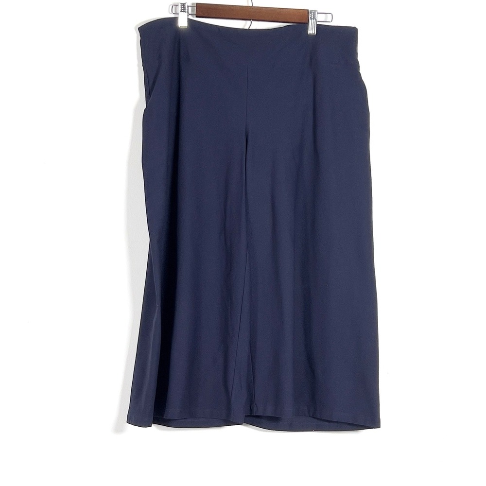 Eileen Fisher Washable Crepe Wide Leg Pants Sz L Navy Stretch Cropped Pull On